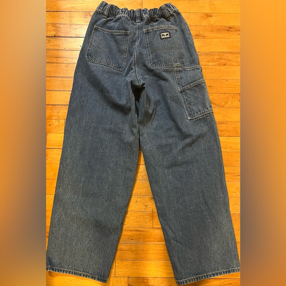 Obey Denim Carpenter Jeans Elastic Back Zip Fly Baggy Fit 100% Cotton Size 27 - Picture 4 of 9